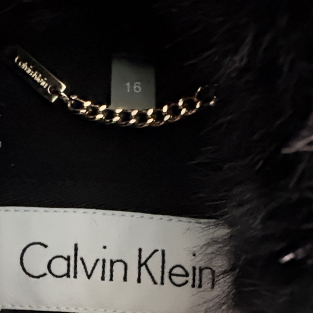 Calvin Klein Black Trench Coat with Faux Fur Collar - Picture 2 of 5